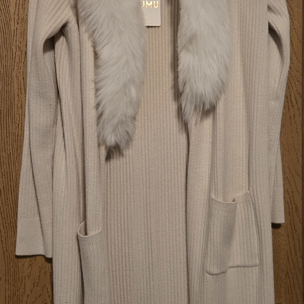 Show Me Your MuMu Cream Cardigan with Faux Fur Collar